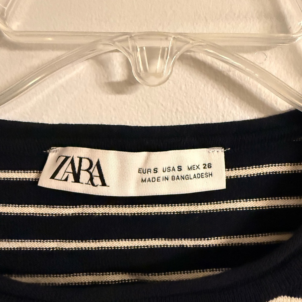 Zara Navy and White Striped Long Sleeve Tee - Picture 2 of 2